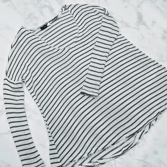 BDG Tops - BDG Black & White Striped fringe Top